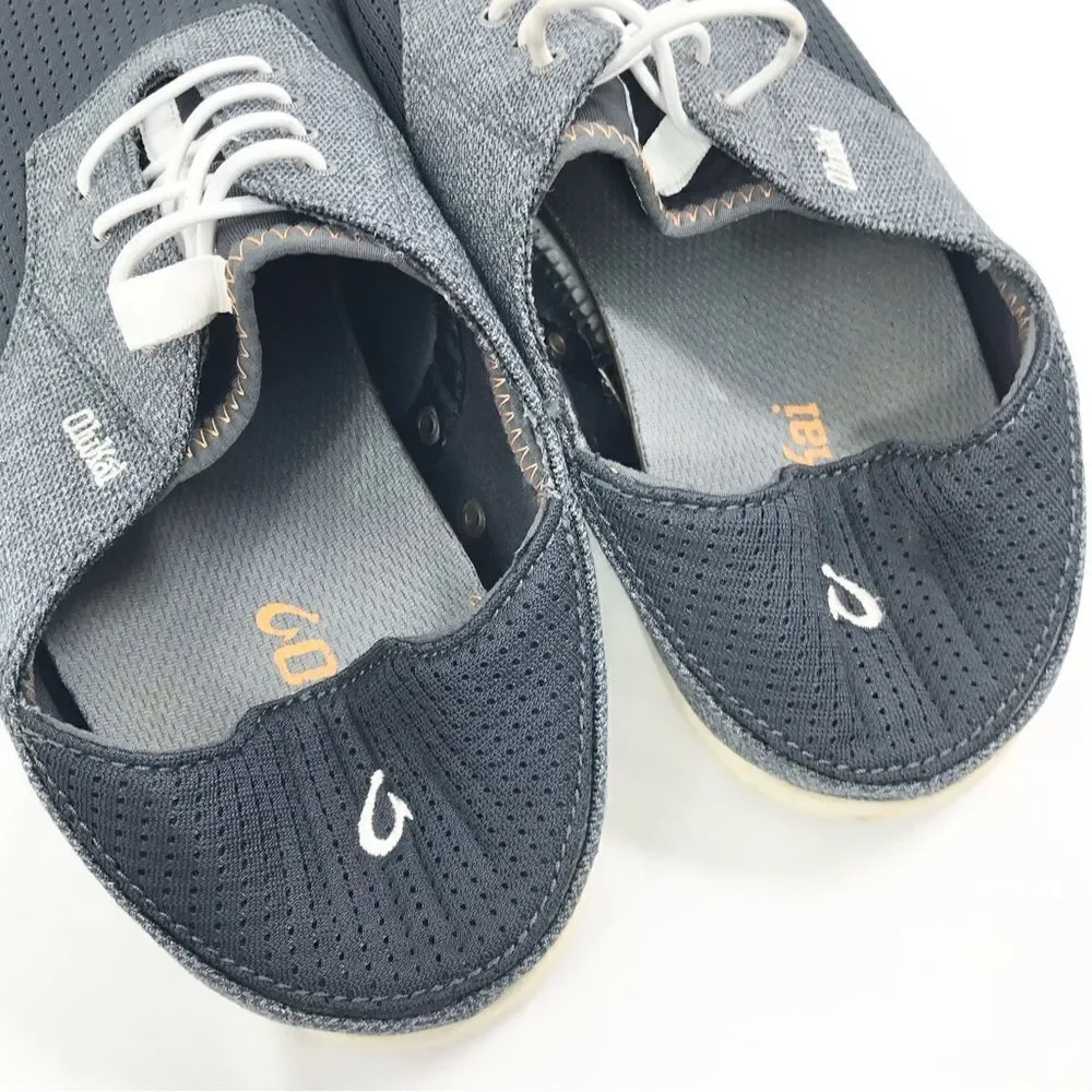 Olukai Nohea Moku Lightweight Mesh Slip On Deck Loafers in Dark Shadow Gray